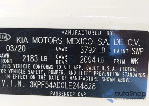 2020 Kia Forte Ex из США, поврежденный, VIN 3KPF54AD0LE244828